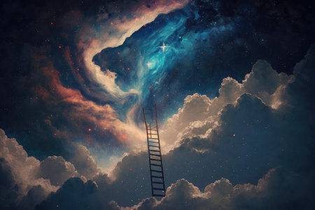 Magical stair up to night sky full of stars. superlative generative AI image.の素材