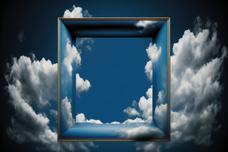 Frame isolated on white cloud background in the sky in square shape. Concept of luxurious fantasy. Finest generative AI.の素材