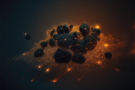 Abstract of polygon space in darkness. Concept of molecules geometric. Finest generative AI.の素材
