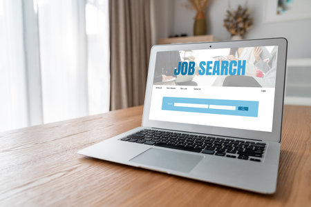 Online job search on modish website for worker to search for job opportunities on the recruitment internet networkの写真素材