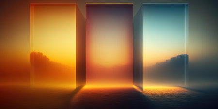 Tranquil minimal landscape in foggy morning scene. superlative generative AI image.の素材