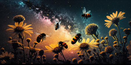Honey bee in outer space space fantasy. superlative generative AI image.の素材