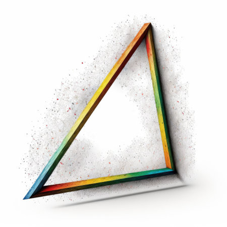 Empty triangle frame on white background. Concept of overlapped mystery colorful watercolor. Finest generative AI.の素材