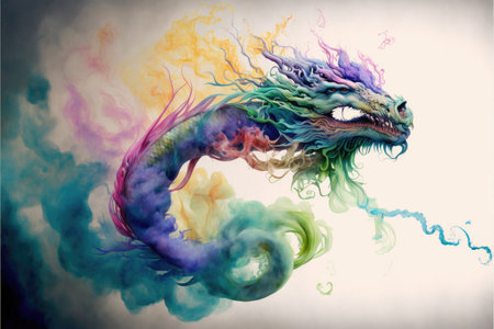 Energetic powerful of dragon multicolor pastel powder with isolated background. Concept of ancient chinese culture in fairly tale. Finest generative AI.の素材