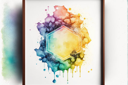 Colorful hexagon arts of abstract frame. Concept of watercolor painting on geometry. Finest generative AI.の素材