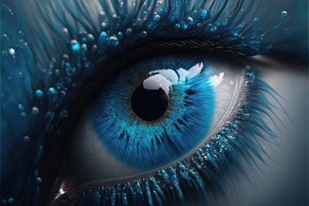 Close-Up of eye perfect blue eye macro vision. Concept of through eyelash view precise and straight to the target. Finest generative AI.の素材