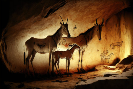 Rock paintings prehistoric evidence in ancient age. Finest generative AI.の素材