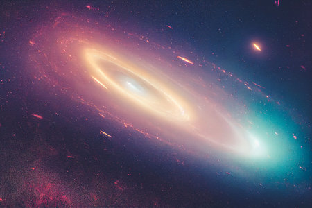 Splendid scenic outer space vibrant color starry galaxy universe in bizarre and fantasy cosmical light in digital art generative AI background. Colorful light in the deep space wallpaper.の素材
