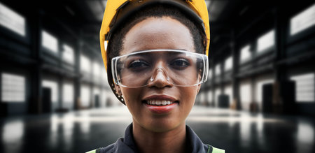 An industry worker portrait at workplace, exceptional industrial job occupationの写真素材