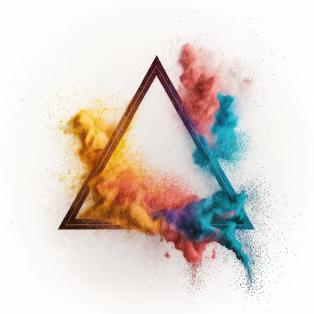 Exploring of multicolor powder color in triangle shape with background. Finest generative AI.の素材