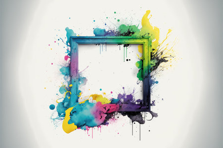 Colorful square arts of abstract frame. Concept of watercolor painting on geometry. Finest generative AI.の素材