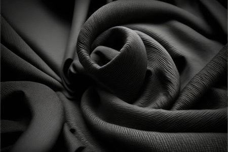 Abstract art of textured black fabric for clothing. Concept of wavy textile material with whole background. Finest generative AI.の素材