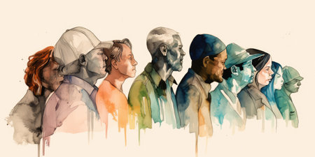 Face portrait of diverse people together looking straight. Multiracial concept. distinct generative AI image.の素材