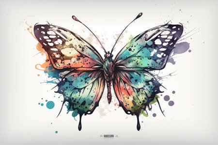 butterfly watercolor art hand drawn painting style. distinct generative AI image.の素材