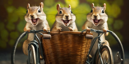 hamsters have fun bicycle ride on sunshine day in summer on town streetの素材