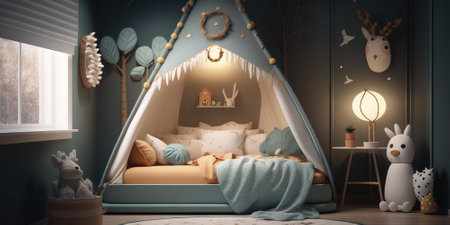 Child play room interior decoration with toy for playing. superlative generative AI image.の素材