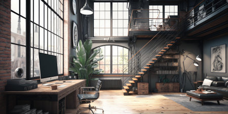 Industrial loft design of office interior. superlative generative AI image.の素材