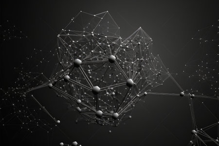 Abstract of polygon space in darkness. Concept of molecules geometric. Finest generative AI.の素材