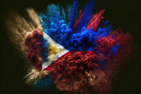 Image of color powder splash and explosion abstract art . Admirable Generative AI image .の素材