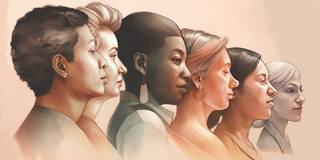 Face portrait of diverse people together looking straight. Multiracial concept. distinct generative AI image.の素材