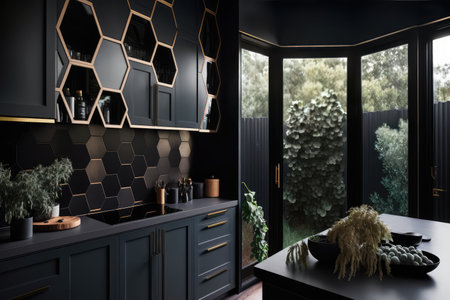 Modern interior design of luxury black dark kitchenの素材