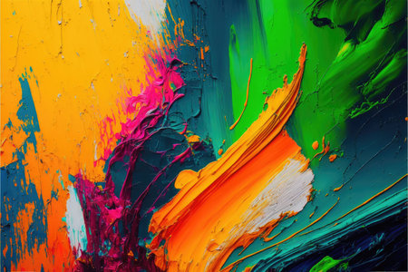 Abstract in art painting with oil brush stroke technical design. Concept of colorful hand painting on contemporary canvas. Finest generative AI.の素材