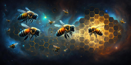 Honey bee in outer space space fantasy. superlative generative AI image.の素材