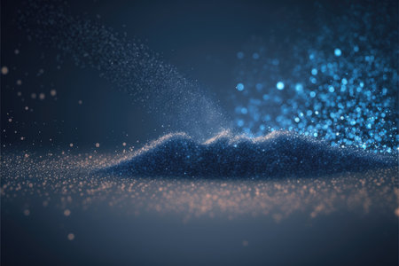 Splashing dusky of bokeh abstract background full frame creativity background. Abstract of blue and gold droplet from spray water design. Finest generative AI.の素材