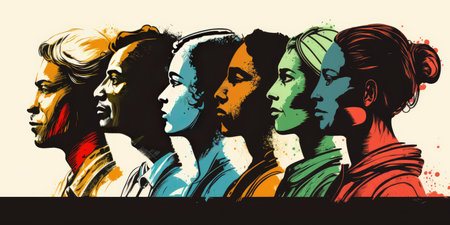 Face portrait of diverse people together looking straight. Multiracial concept. distinct generative AI image.の素材