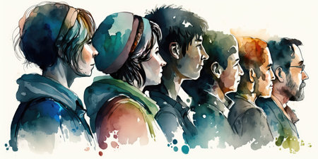 Face portrait of diverse people together looking straight. Multiracial concept. distinct generative AI image.の素材