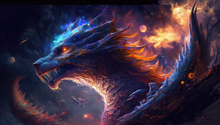 Fury of fantasy beast from ancient mythology. distinct generative AI image.の素材