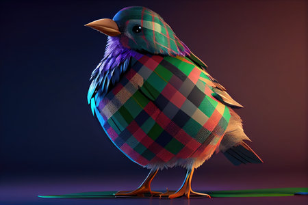 Cute bird cartoon character 3D style. distinct generative AI image.の素材