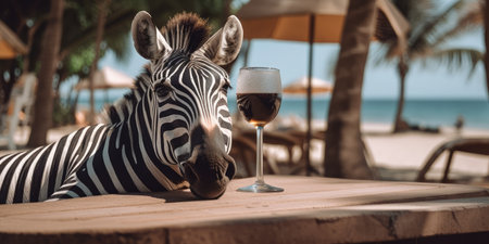 zebra is on summer vacation at seaside resort and relaxing on summer beachの素材