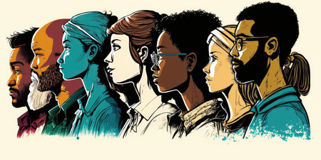 Face portrait of diverse people together looking straight. Multiracial concept. distinct generative AI image.の素材