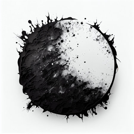 Abstract of black grunge circle fresh isolated on white background. Concept of painting technique. Finest generative AI.の素材