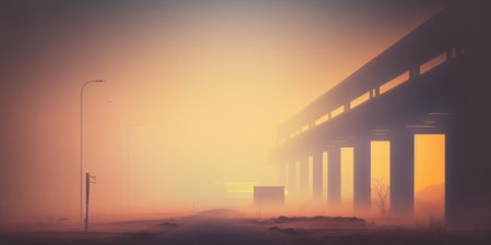 Tranquil minimal landscape in foggy morning scene. superlative generative AI image.の素材