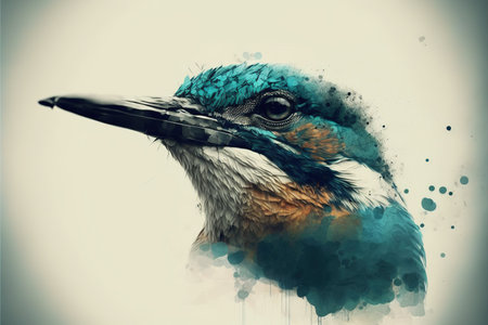 Contemporary abstract artwork double exposure kingfisher of and forest landscape design, concept of bird and natural wilderness adventure. Superb Generative AI.の素材