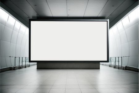 Blank advertising billboard in a large-scale square size in modern hallway. Concept of the media mounting with empty wall background. Finest generative AI.の素材