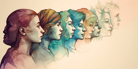 Face portrait of diverse people together looking straight. Multiracial concept. distinct generative AI image.の素材