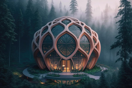 Futuristic stunning luxurious home exterior design. superlative generative AI image.の素材