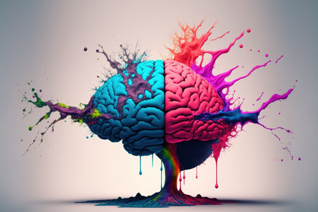 A genius human brain abstract painting art with creative watercolor splash showing concept of psychology inspiration creativity emotion and wisdom . Admirable Generative AI image .の素材