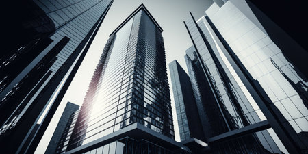 Abstract background of modern office building exterior in new business districtの素材