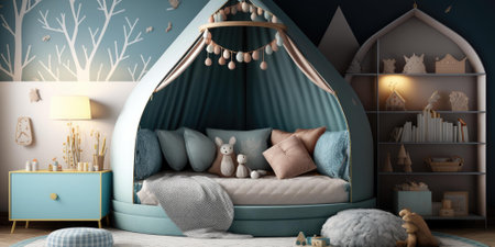 Child play room interior decoration with toy for playing. superlative generative AI image.の素材
