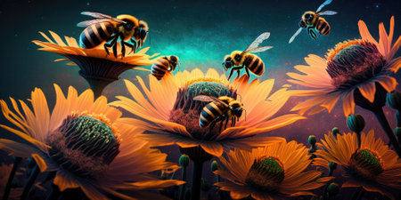 Honey bee in outer space space fantasy. superlative generative AI image.の素材