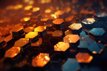 Abstract background of hexagonal data grid pattern for wallpaper and banner. distinct generative AI image.の素材