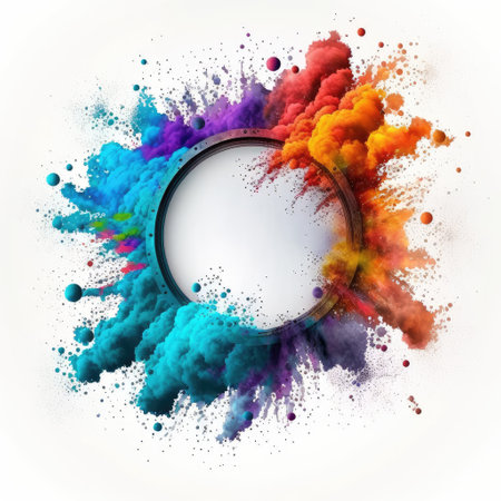 Explosion of multicolor powder color in circle shape with background. Finest generative AI.の素材