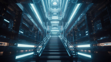 Ultra modern futuristic design of office building on mars colony. distinct generative AI image.の素材