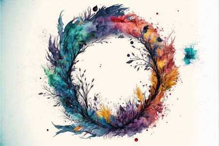 Exploding of rainbow colored powder explosion in circle shape isolated on white background. Inspiration of multicolor shading festival. Finest generative AI.の素材