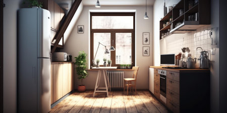 contemporary compact design of modern kitchen in stylish home. superlative generative AI image.の素材