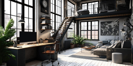 Industrial loft design of office interior. superlative generative AI image.の素材